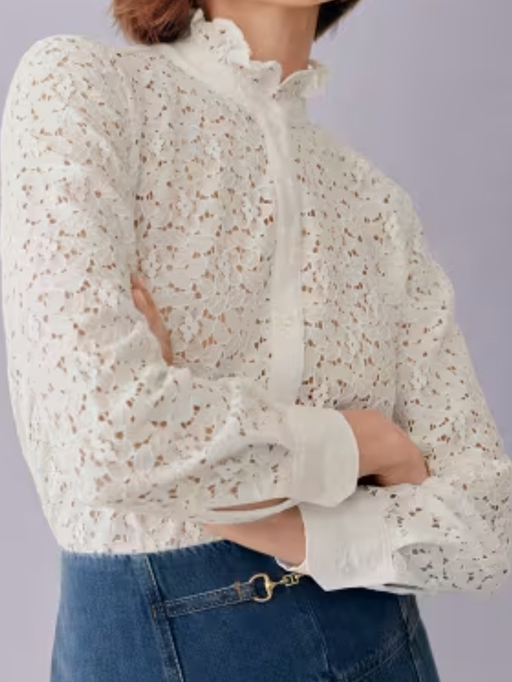 Ann Taylor Ruffle Collar Lace Blouse - Picture 13 of 14